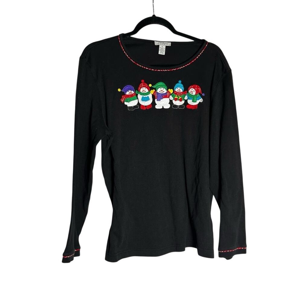 Mercer Street Studio Black Long Sleeve Christmas Winter Snowman Crewneck Shirt